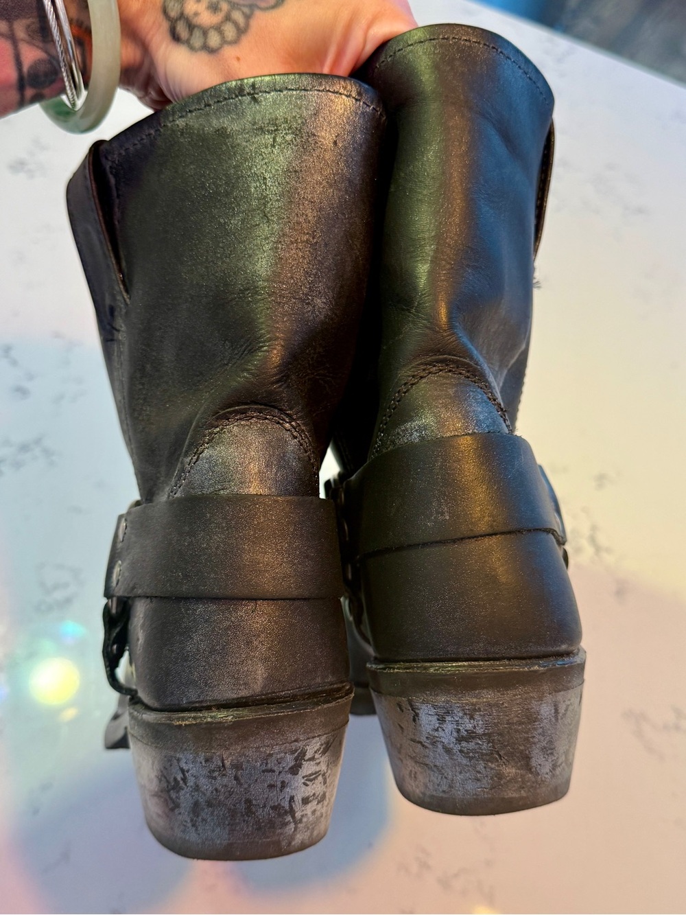 Women’s Frye Harness 8R boots black and metallic silver 8.5 engineer campus - Picture 5 of 9